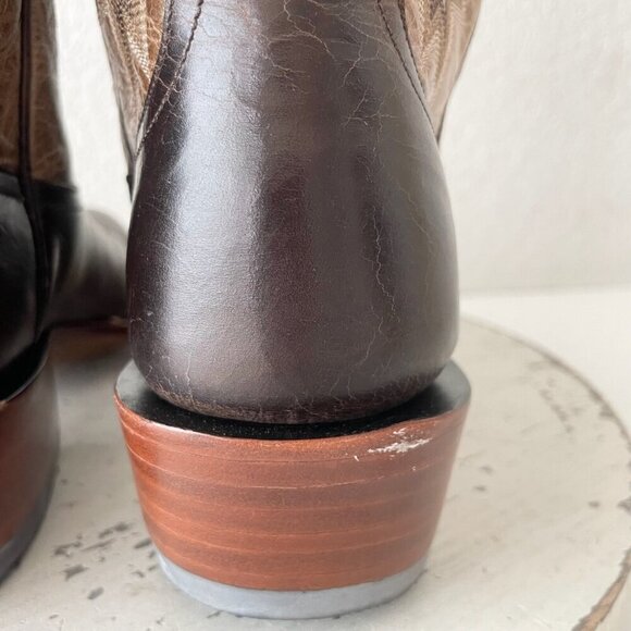 Rod Patrick Mens Cowboy Boots 8.5A Antique Mocha Bison Brown Western Blunt Toe - Picture 5 of 13